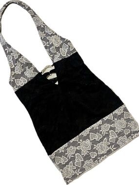 SHEIN Black and White Lace Halter Mini Dress with Rhinestone Accent